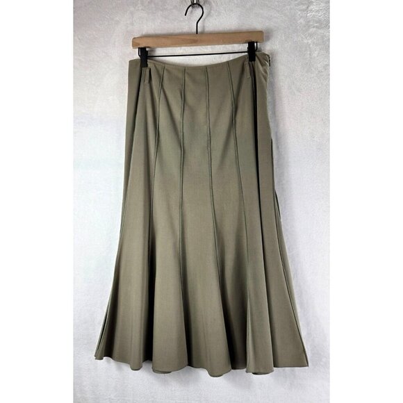 Maakif Dresses & Skirts - Fluted Vintage Midi Skirt Khaki Sz 10 by Maakif Classic Career Wear Office Twirl